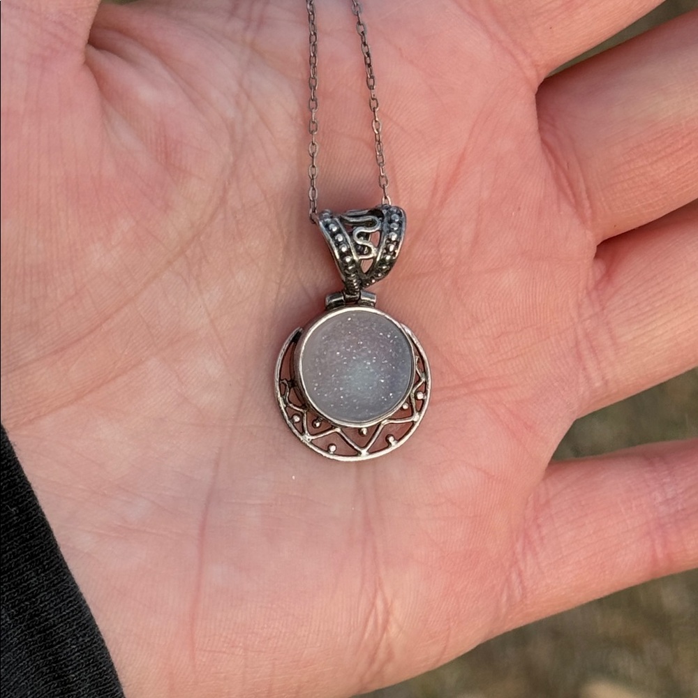 Sterling silver druzy choker necklace